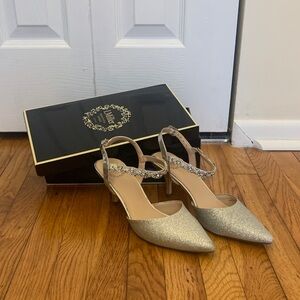 I. Miller Luxe Silver Glitter Heels with Rhinestone Strap size 8